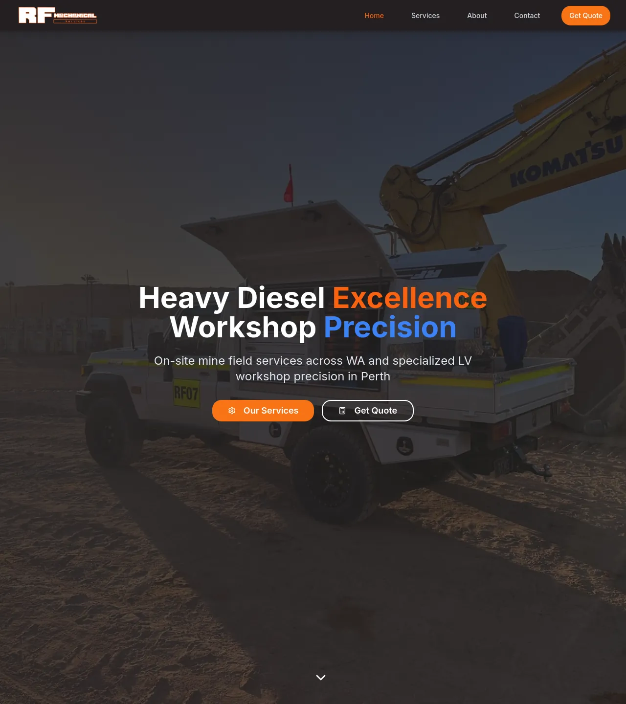 RF Mechanical — Perth heavy diesel workshop and mine field services website.